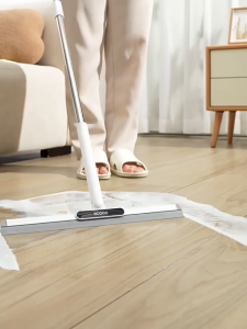 Ecoco Floor Squeegee Retractable with Adjustable Long Handle Silicone Broom Sliding Replaceable Scraper