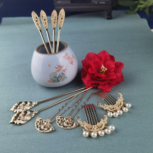 เครื่องประดับผมสไตล์โบราณ ชุดเครื่องประดับผมดอกบัวเทียม เครื่องประดับผมสไตล์จีน วัสดุอื่นๆ ชุดเครื่องประดับผมแบบอเนกประสงค์สำหรับการแต่งกายในชีวิตประจำวัน