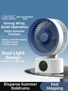 Mini Desktop Fan Smart Voice Control Oscillating USB Charging Long Battery Life Small Home Use Quiet Portable Desk Fan 1307T