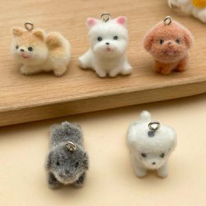 Mix 2/5pcs resin flocking animal puppy pendant accessories DIY necklaces earrings keychains jewelry making fashion accessori