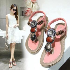 【 35-42 】Summer Mới Phong Cách Dân Tộc Dép Của Phụ Nữ Retro Đính Cườm Du Lịch Bãi Biển Phẳng Giày Non-Slip Dép Giản Dị Giày Của Phụ Nữ