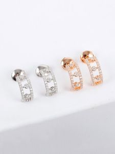 C-Shape Dewdrop Earrings Womens S925 Sterling Silver Rose Gold 18K Vintage Court Style Full Diamond Waterdrop Hollow Ear Jewelry