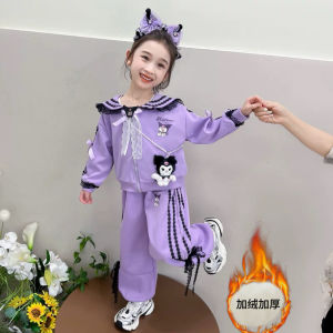 Slp Kiss Girls Set Navy Collar Two-Piece Suite Spring Autumn Childrens Clothing Pure Cotton Kids Outfits School Style
