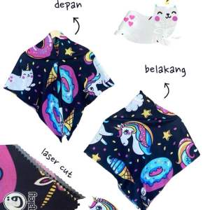 Voal Printing Instan Anak Motif Unicorn Hitam / Hijab Instan Anak Motif Lucu
