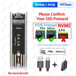Congdi | M.2 External SSD Case M.2 SSD Nvme Enclosure NGFF SATA SSD Case USB Type C 5/10Gbps M2 SSD Transparent External Hard Disk Box