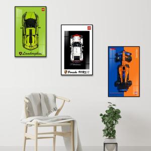 Wall-Mounted Photo Frame Compatible with Lego Blocks Bugatti Ferrari Lamborghini McLaren 911 Porsche F1 Customizable Decorative Art