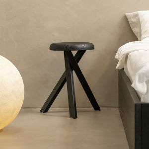 Liju Yuji Style Carbonized Black Small round Stool Household Small Apartment Sofa Side Table Solid Wood Bed Side Corner Table