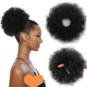 8inch Messy Afro Bun Wavy Curls with Synthetic Bun Ponytail Extensions Thick Bun Hairpieces for Women