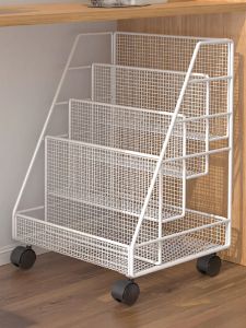 ตู้หนังสือสำหรับเด็ก ตู้หนังสืออเนกประสงค์ เรียงลำดับของบ้าน วัสดุเหล็กกล้าคาร์บอน 3 ชั้น พร้อมล้อแบบเคลื่อนที่ได้ ไม่ต้องติดตั้ง