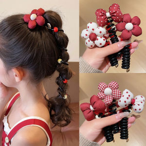 ริบบิ้นโบว์ผีเสื้อสีแดงสำหรับเด็ก ริบบิ้นสายโทรศัพท์ดอกไม้ ริบบิ้นหางม้าสูง ริบบิ้นโบว์ผีเสื้อสำหรับเด็กหญิง