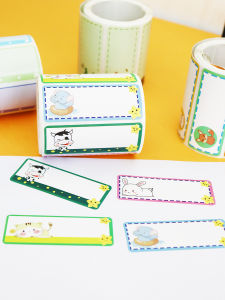 Cute Small Cartoon Childrens Name Stickers Non-Drying Adhesive Blank Label Paper Handwritten Stick English Teaching Aids