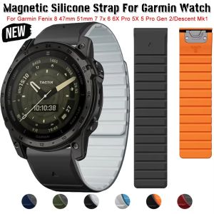 Magnetic Silicone Strap For Garmin Fenix 8 47mm 51mm 7 7x 6 6X Pro 5X 5Plus 22/26mm QuickFit Bracelet For Gen 2/Descent Mk1 Band