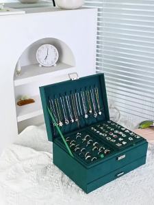 Green Velvet Jewelry Storage Box for Women 2025 New High-end Exquisite Large Capacity Travel Jewelry Bag Jewelry Box Organizer
