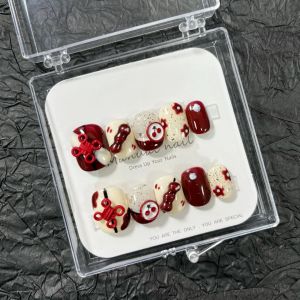 New Year Red Celebration Short Nail Art Cute Cherry Handmade Nail Art Girls Heart Adorable Sugar Coated Haws Chinese Style