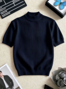 OUMULONG | Comfortable Breathable Blue Stripe Short Sleeve T-shirt