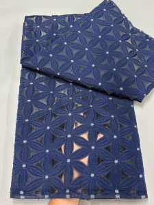 Luxury Nigerian Organza Jacquard Lace Fabric 2025 High Quality Navy Blue African Gilding Brocade Lace Fabric French Tulle Lace