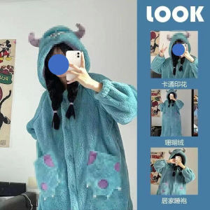 Sullivan Pajamas Autumn and Winter Womens Coral Fleece Thickened plus Velvet Bathrobe Winter Couple Nightgown Long Cartoon Student