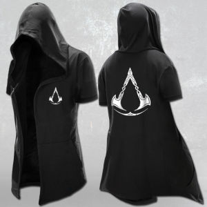 Mens Medium Length Assassins Creed Windbreaker Coat Wizard Hoodie Jacket Long Sleeves Casual Comfortable Streetwear