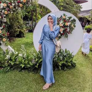 [VINA DRESS SPESIAL BURGUNDY] Gamis Satin Premium Wanita Kondangan Muslim Rok Duyung Viral Lebaran Mewah Terbaru