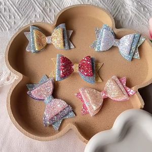 Childrens bow hair clips fashion exquisite glitter bow flower hair clips girls colorful duckbill clip