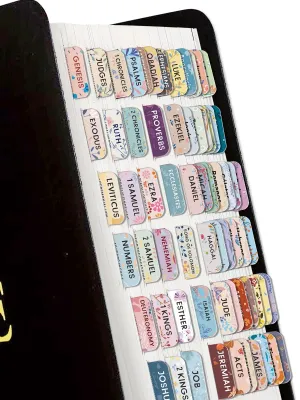 75pcs Bible Tabs Pastel Bloom - Soul Nourishing Book Summaries - 66 Peel-and-Stick Laminated Bible Tabs Large Print | Bible Tabs