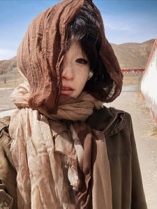 BILLI ZILLY | Ethnic Style Womens Scarf Desert Gradient Linen Folded Headscarf Photography Props Shawl Soft Comfortable Multi-Functional Rectangle