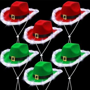 Mũ Ông Già Noel Phát Sáng Kiểu Cao Bồi Miền Tây Chất Liệu Nỉ Đỏ Vành Rộng Mũ Jazz Dành Cho Nam Nữ Phụ Kiện Thời Trang Dự Tiệc Giáng Sinh