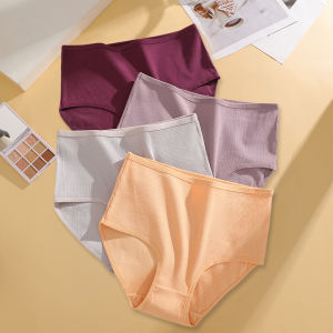 กางเกงในไร้ตะเข็บเอวสูง FINETOO 4 ชิ้น สีพื้น สำหรับผู้หญิงไซส์ใหญ่ ไซส์ S-XXL ผ้าฝ้าย