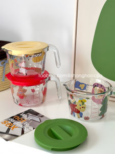 High Temperature Resistant Glass Whisking Cup with Handle And Lid for Baking Egg Beating Kitchen Cooking Utensils Cartoon Design