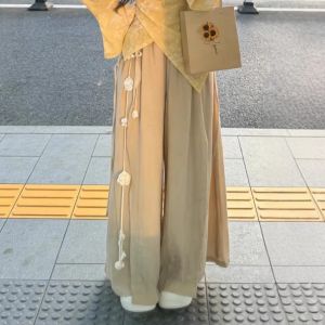XUECAIQI | Irregular Mesh Top with Wide Leg Pants Chinese Style Outfit