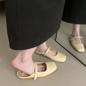 📣BbbDAN😍จัดส่งจากกรุงเทพ!ผู้หญิงสไตล์เกาหลีสีทึบแบนนุ่มขี้เกียจนิ้วเท้าแมรี่เจนรองเท้าแตะรองเท้าแตะรองเท้าชายหาดสีเบจสีเหลืองสีกาแฟคลาสสิกและหลากหลาย