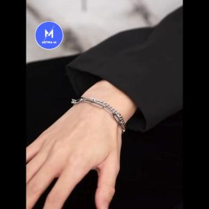 Double Layered Link Chain Silver Stainless Steel Bracelet Men Women Bangle Gelang Anti Karat Lelaki Wanita 不锈钢双层 ins男女手链