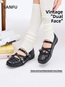 SANFU | Sweet & Cool Womens Shoes Metal Buckles Crossed Strap Square Toe