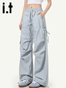 Breatheable Ice Silk High Waist Slim Fit Overalls Work Pants