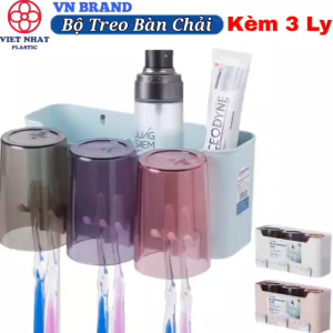 Bộ Kệ Treo Bàn Chải Đánh Răng Nhựa VIỆT NHẬT - Kèm 3 Ly Trong Miếng Dán Tường 3M ( 1347 )