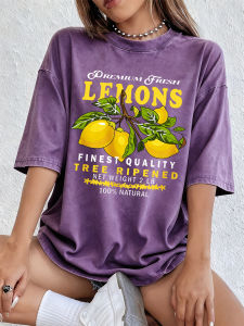 Finest Quality Fresh Lemons Cotton Washed T-Shirt Womens Summer Oversized Tops O-Neck Soft Distressed T Shirt Casual Clothes