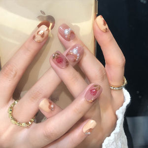 Handmade Nail Tips False Nails Patch Finish Gentle Port Rose Vintage Wearable Nail Art Gel Lamp Beauty Nail Patches