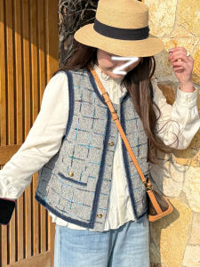 เสื้อกั๊กแขนกุดทรงหลวมสไตล์ฝรั่งเศสสำหรับผู้หญิงไซส์ใหญ่ แฟชั่นฤดูใบไม้ผลิ ผ้าฝ้ายผสมโพลีเอสเตอร์ ความยาวปกติ