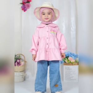 Little pineapple setelan kemeja jeans Adek anak 2-4Y