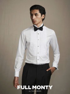 Wing Collar Piano Pleats White Dress Shirt