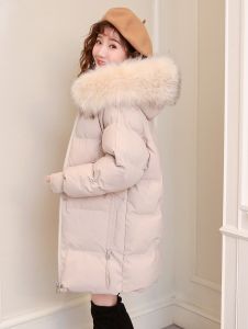 Loose Bread Style Womens down Jacket Thickened Korean Version Small Size Outerwear Trendy Mid-Length Coat with Hood Zipper