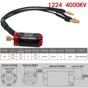 Động Cơ Xe RC Mini 1224 4000KV 5000KV Không Chổi Than Với Trục 1.5mm Dành Cho Xe RC Siêu Nhỏ 1/24 1/28 1/32 Tương Thích Với Kyosho Tamiya Traxxas