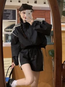 Bộ Đồ Thể Thao Thường Ngày Cho Nữ Mùa Hè Nhẹ Quần Short Ống Rộng Cạp Cao Áo Khoác Chống Nắng Bộ Đồ Hai Mảnh