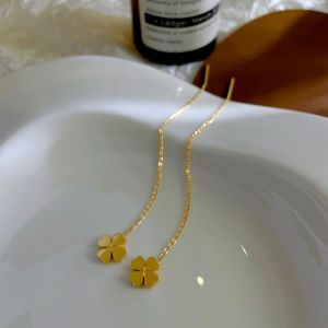 Hoa Tai Tua Rua Dài Bằng Thép Titan 18K Vàng Four Leaf Grass Outlet Special Dành Cho Nữ Phụ Kiện Thời Trang Thanh Lịch