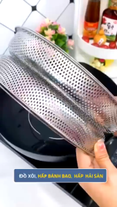 PVN74833 - Rổ Hấp Inox Thép Không Gỉ Đa Năng 22.5cm Có Chân Đế Tay Cầm Gấp Gọn Khay Hấp Rau Củ Thực Phẩm Nhà Bếp