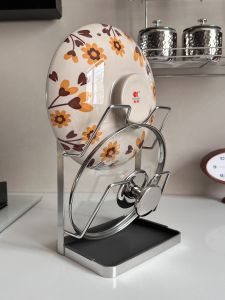 Boshang Home 304 Stainless Steel Pot Lid Holder Kitchen Countertop Storage Rack for Cutting Boards And Organizer