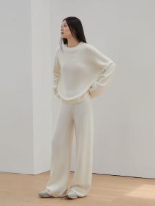 Autumn Winter Prank Baosulan Merino Wool Knitted Sweater Set Women Wide Leg Pants Two Piece Set Fashionable Comfortable Ladies Ensemble