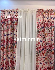 Non ring suksukan window curtain 3in1 and 1pc geena printed Katrina plain center Parfala green Katminmin