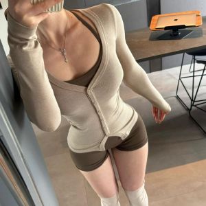 SKINOFSKIN | Fitness Yoga Pilates Suit New Design Placket Waist Cinching Long Sleeve Womens Fitness Shirt