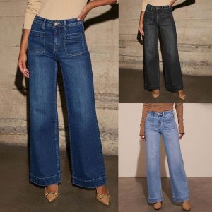 Womens New Europe and the United States High-Waisted Jeans Womens 2025 Spring Thin Wide-Leg Retro Temperament Straight Pants